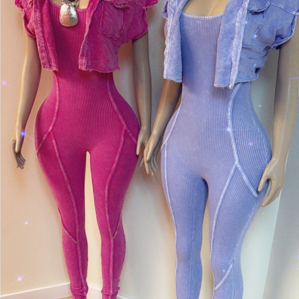 Vibrant Ribbed Jumpsuits with Cropped Jackets
